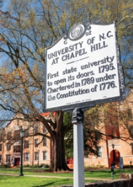 Sign outdoors that reads University of N C at Chapel Hill